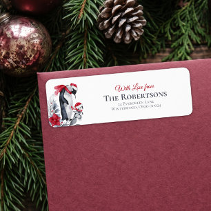 Watercolor Penguin Family With Love Return Address Label