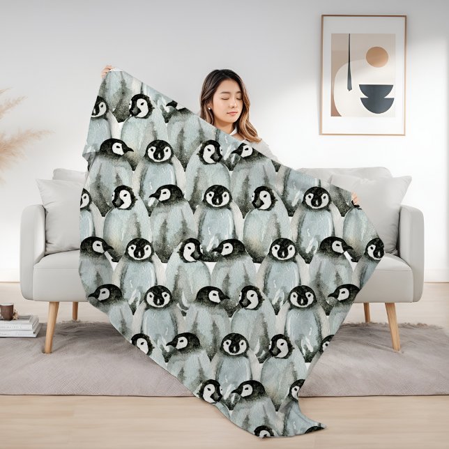 Watercolor Penguin Pattern Fleece Blanket (Watercolor Penguin Pattern Fleece Blanket from Ricaso. A cosy throw in 3 sizes)