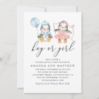 Watercolor penguins. Boy or girl. Gender reveal