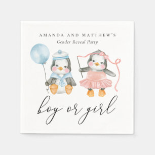 Watercolor penguins. Boy or girl. Gender reveal Napkin