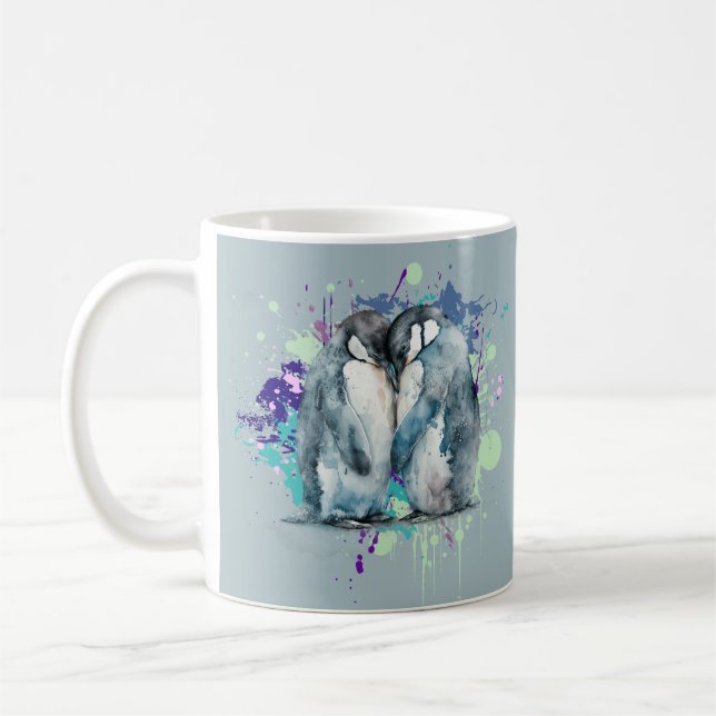 Watercolor Penguins Coffee Mug (Left)