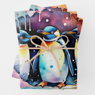 Watercolor Penguins Swimming Underwater Wrapping Paper Sheet
