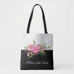 Watercolor Peonies and Dots Tote Bag