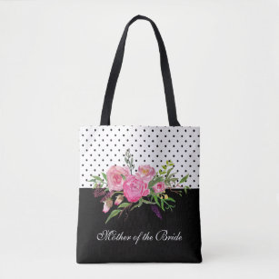 Watercolor Peonies and Dots Tote Bag