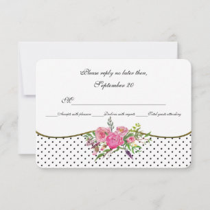 Watercolor Peonies and Dots Wedding RSVP Card