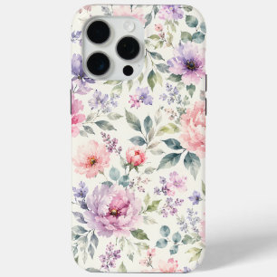Watercolor Peonies and Lavender Floral Pattern iPhone 15 Pro Max Case