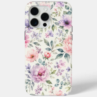 Watercolor Peonies and Lavender Floral Pattern iPhone 15 Pro Max Case