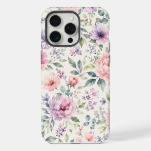 Watercolor Peonies and Lavender Floral Pattern iPhone 15 Pro Max Case