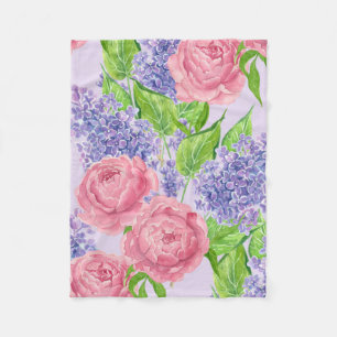Watercolor peonies and lilacs fleece blanket