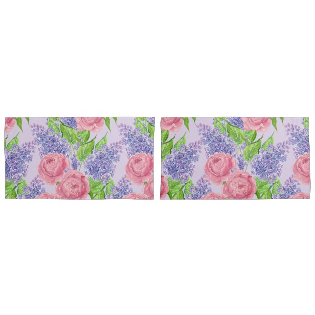 Watercolor peonies and lilacs pillowcase (Front-Set)