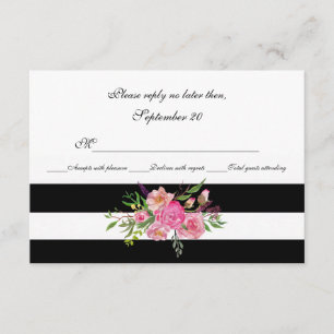 Watercolor Peonies and Stripes Wedding RSVP Card