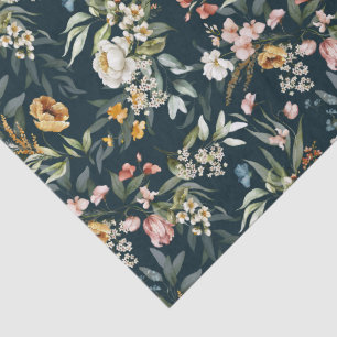 Watercolor Peonies and Wildflowers on Oxford Blue Tissue Paper