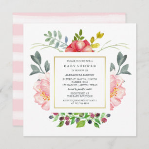 Watercolor Peonies Baby Shower Invitation