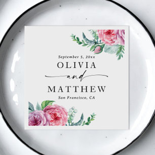 Watercolor peonies. Elegant boho floral wedding  Napkin