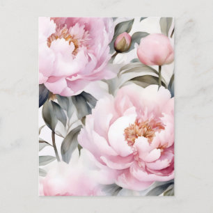 Watercolor Peonies Floral Art Postcard