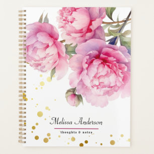 watercolor Peonies floral foliage elegant Gold Planner