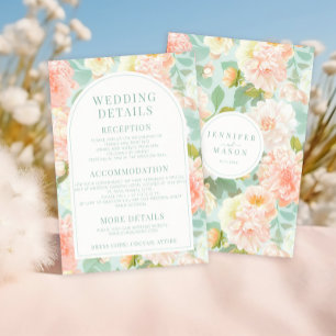 Watercolor Peonies Floral Wedding Details Cards