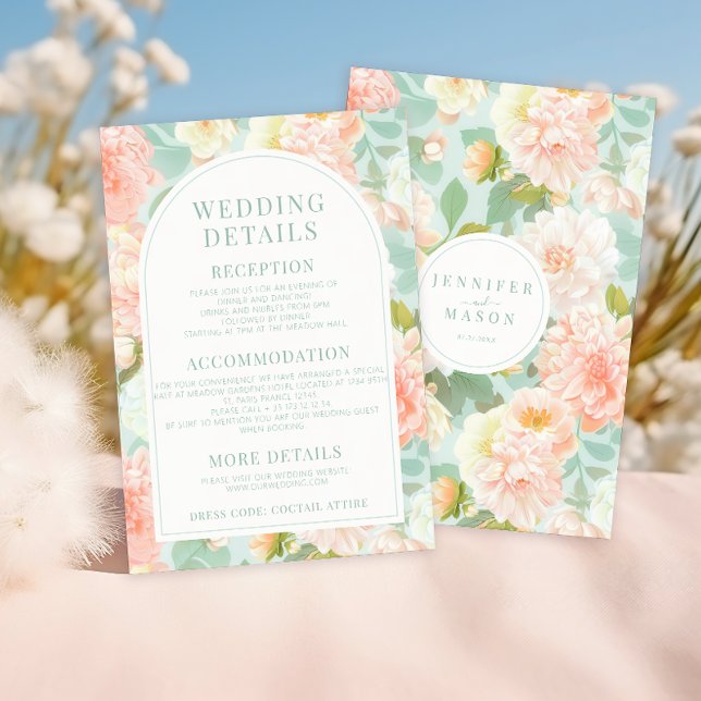 Watercolor Peonies Floral Wedding Details Cards (Creator Uploaded)