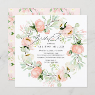 Watercolor Peonies Floral Wreath Bridal Tea Invitation