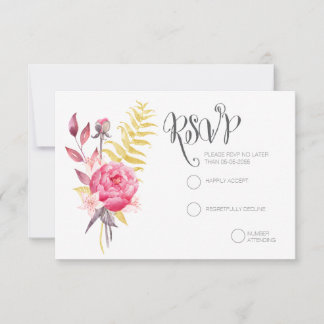 Watercolor Peonies Gold Wedding RSVP Cards