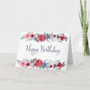 Watercolor Peonies Happy Birthday Card