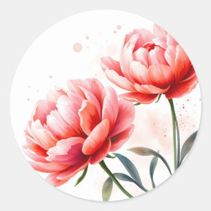 Watercolor Peonies in Coral and Blush Classic Round Sticker