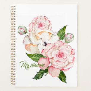Watercolor peonies in tender colours planner