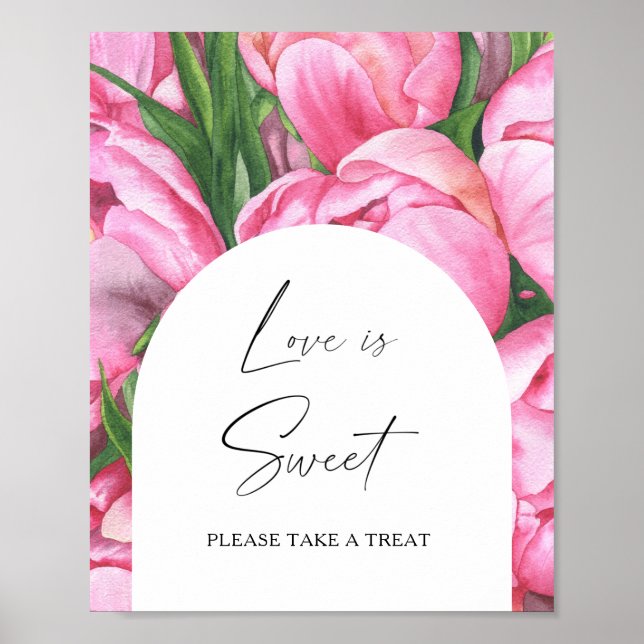 Watercolor peonies - love is sweet take a treat poster (Front)