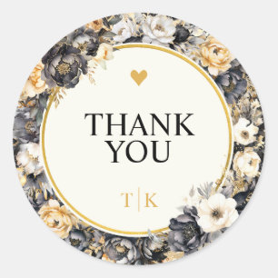 Watercolor Peonies Monogram Thank You Sticker