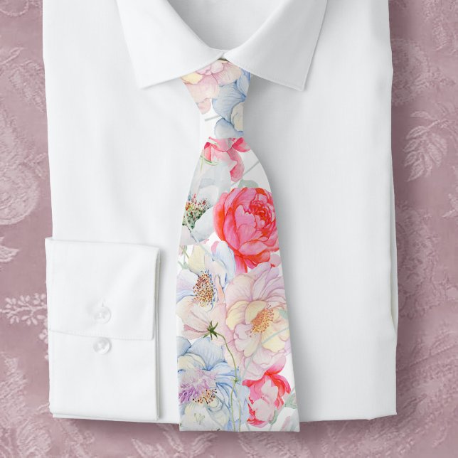 Watercolor peonies neck tie (Creator Uploaded)