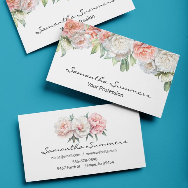 Watercolor Peonies Peony Flower  Business Card (Creator Uploaded)