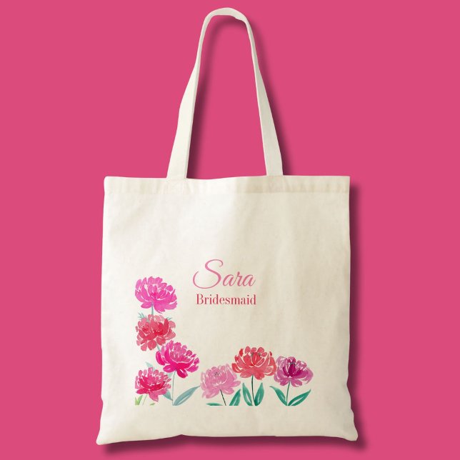 Watercolor Peonies Personalised Bridesmaid Tote Bag (Creator Uploaded)