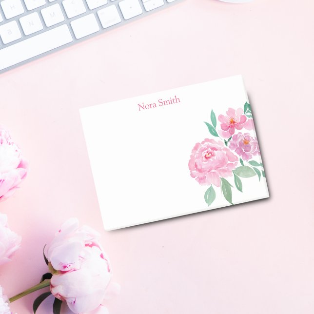 Watercolor Peonies Personalised Post-it Notes (Brighten daily tasks with Watercolor Peonies Personalized Post-it Notes.)