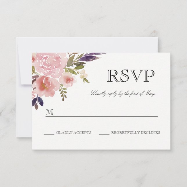 Watercolor Peonies Pink Purple RSVP Card (Front)