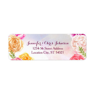 Watercolor Peonies Roses Rustic Mason Jar Wedding Return Address Label