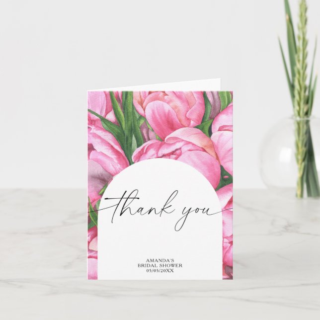Watercolor peonies - thank you bridal shower  card (Front)