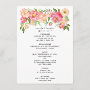Watercolor Peonies Wedding Menu