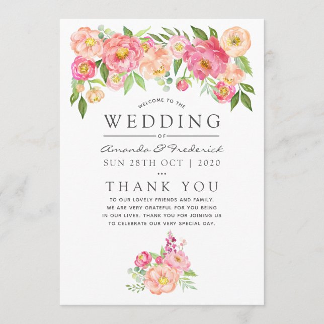Watercolor Peonies Wedding Program (Front)