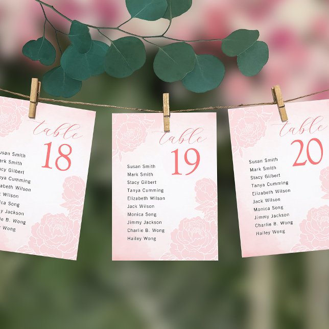 Watercolor Peonies Wedding Seating Chart Card (Creator Uploaded)