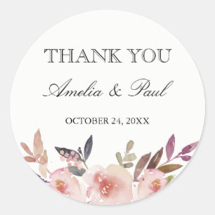 Watercolor Peonies Wedding Thank You Sticker
