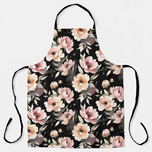 Watercolor Peonies with Pastel Wash Apron (Front)
