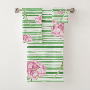 watercolor peony bath towel set