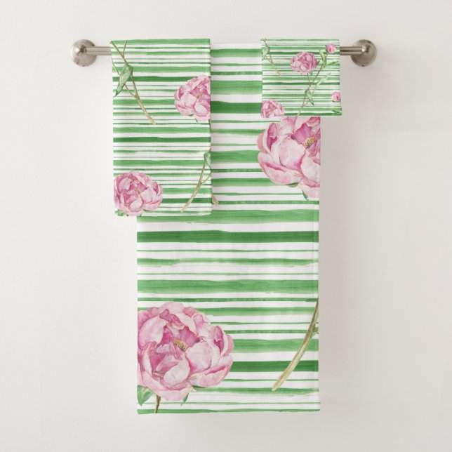 watercolor peony bath towel set (Insitu)