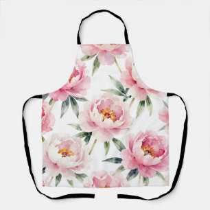 Watercolor Peony Blush Floral Pattern Apron