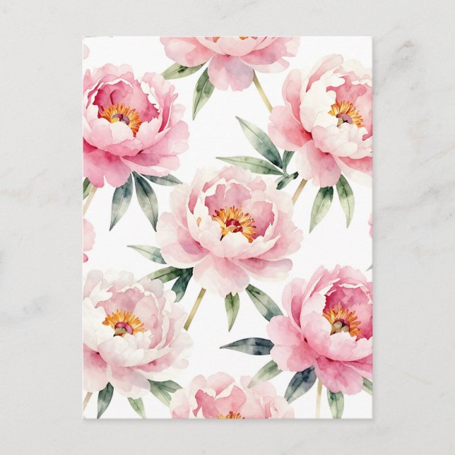 Watercolor Peony Blush Floral Pattern Postcard (Front)
