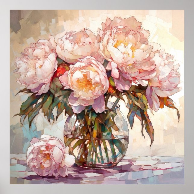 Watercolor Peony Bouquet Poster (Front)