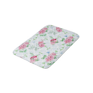 watercolor peony,butterfly watercolor bath mat