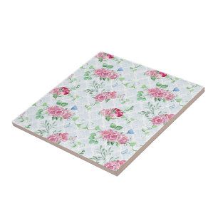 watercolor peony,butterfly watercolor ceramic tile