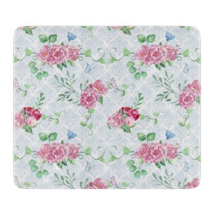 watercolor peony,butterfly watercolor cutting board