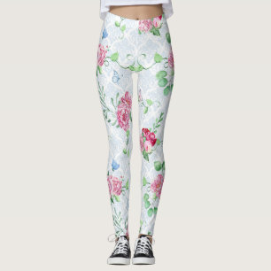 watercolor peony,butterfly watercolor leggings